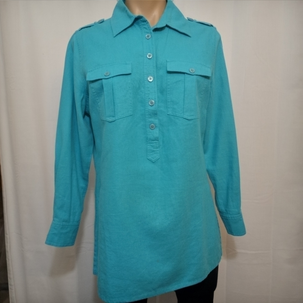 DRAPER'S & Damon's Long Sleeve Teal Linen Blend Button Up Shirt